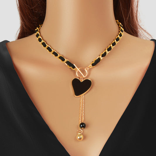 Designer Stylish Heart Charm Ball Pendant Tassel Braided Long Necklace for Party