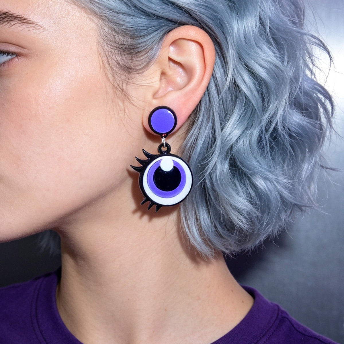 Fun Cartoon Purple Big Eye Acrylic Dangle Earrings Y2K Halloween Party Jewellery