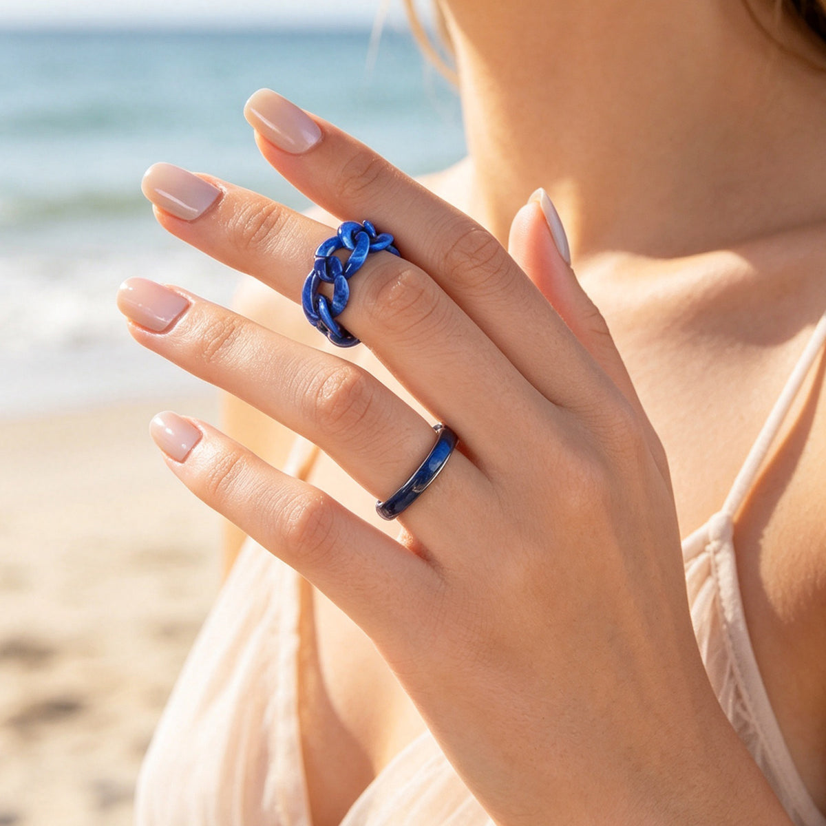2pcs Resin Link Circle Stackable Finger Rings Boho Summer Beach Vacation Jewelry
