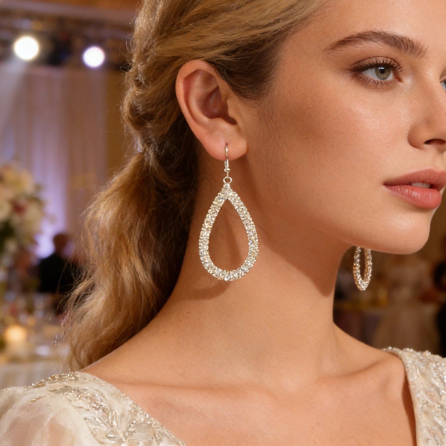 Silver Colour Stunning artificial crystal inlaid Drop Earrings Gorgeous Jewelry