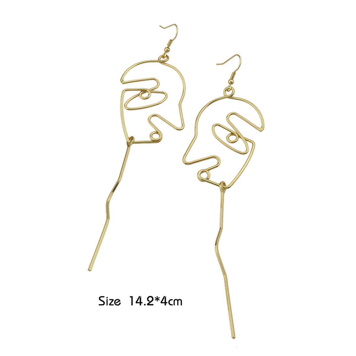 Abstract Art Gold Silver Metal Minimalist Hollow Weird Face Long Charm Earrings