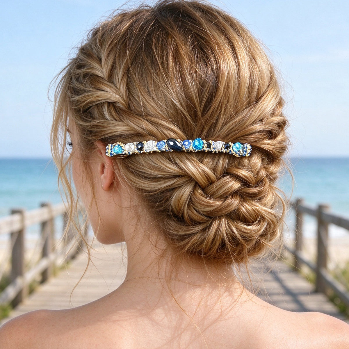 Retro Multicolour Resin Beads Long Hair Clip Beach Vacation Party Hair Accessory