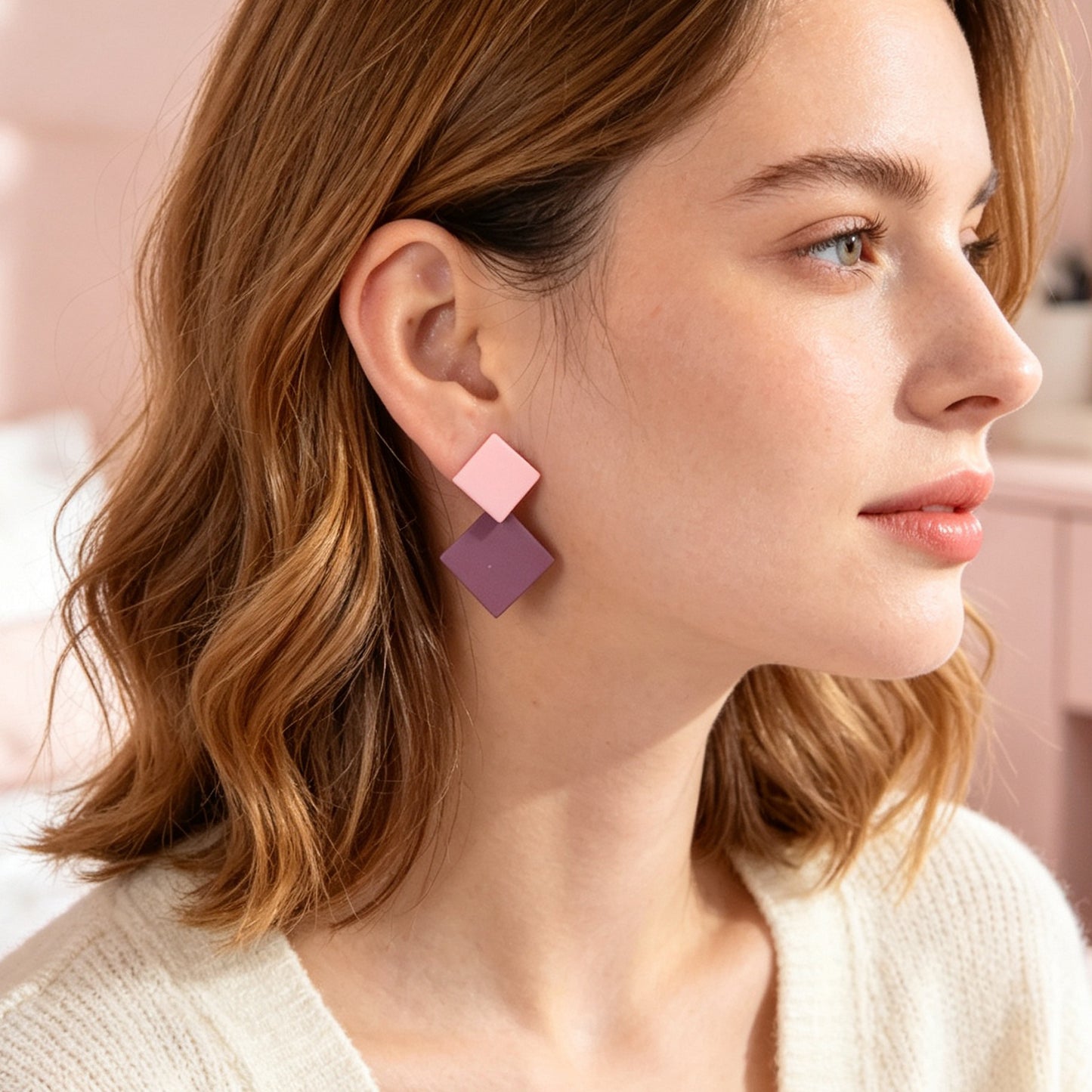 Retro Two Tone Geometric Square Stud Earrings Elegant Daily Party Jewelry Gift