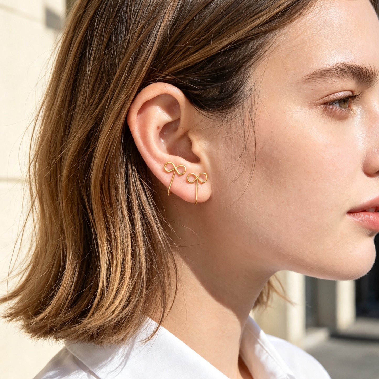 2pcs Minimal Bow Ear Cuff Gold Non-Pierced Cartilage Ear Clips Sweet Jewellery