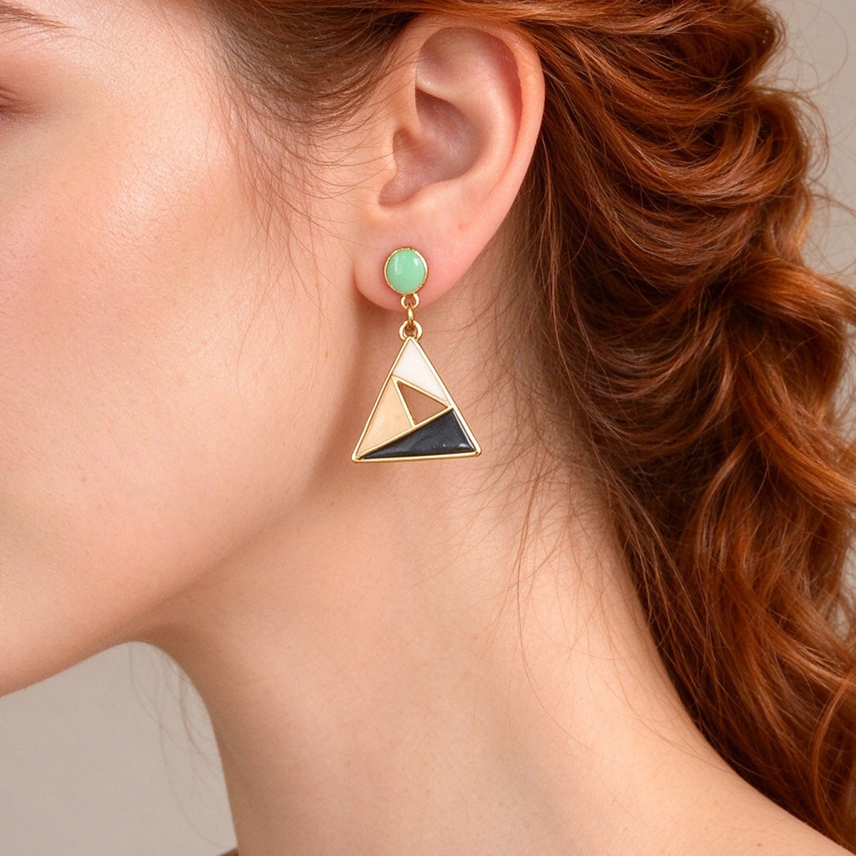 Trendy Geometric Triangle Dangle Earring Color Block Enamel Design Retro Jewelry