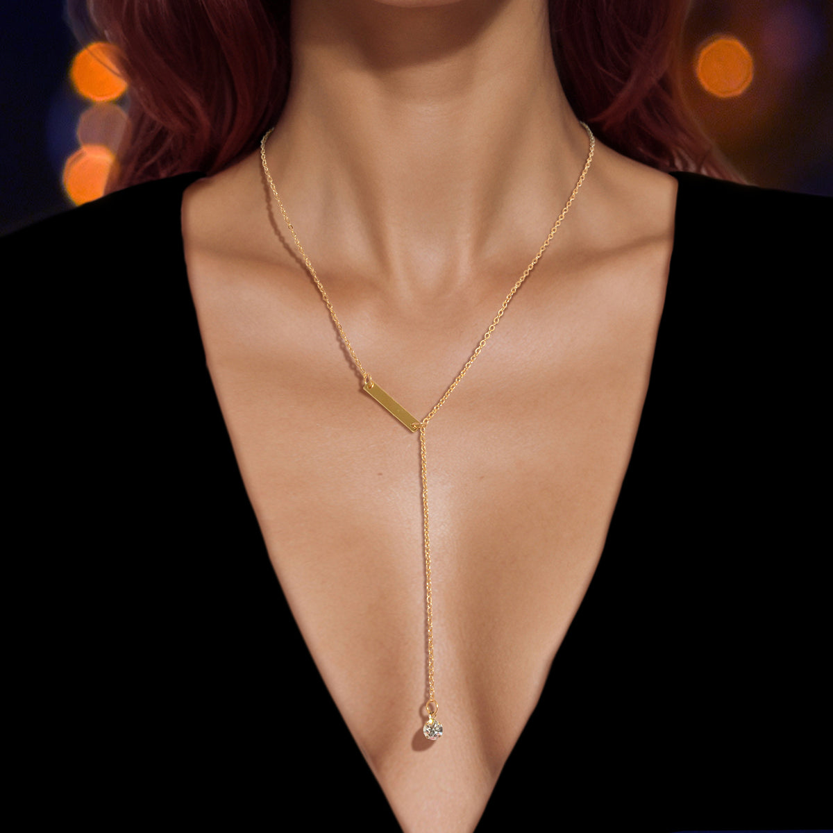Feelontop Jewellery Silver Chain Rhinestone Fringe Y Necklace Women Accessories