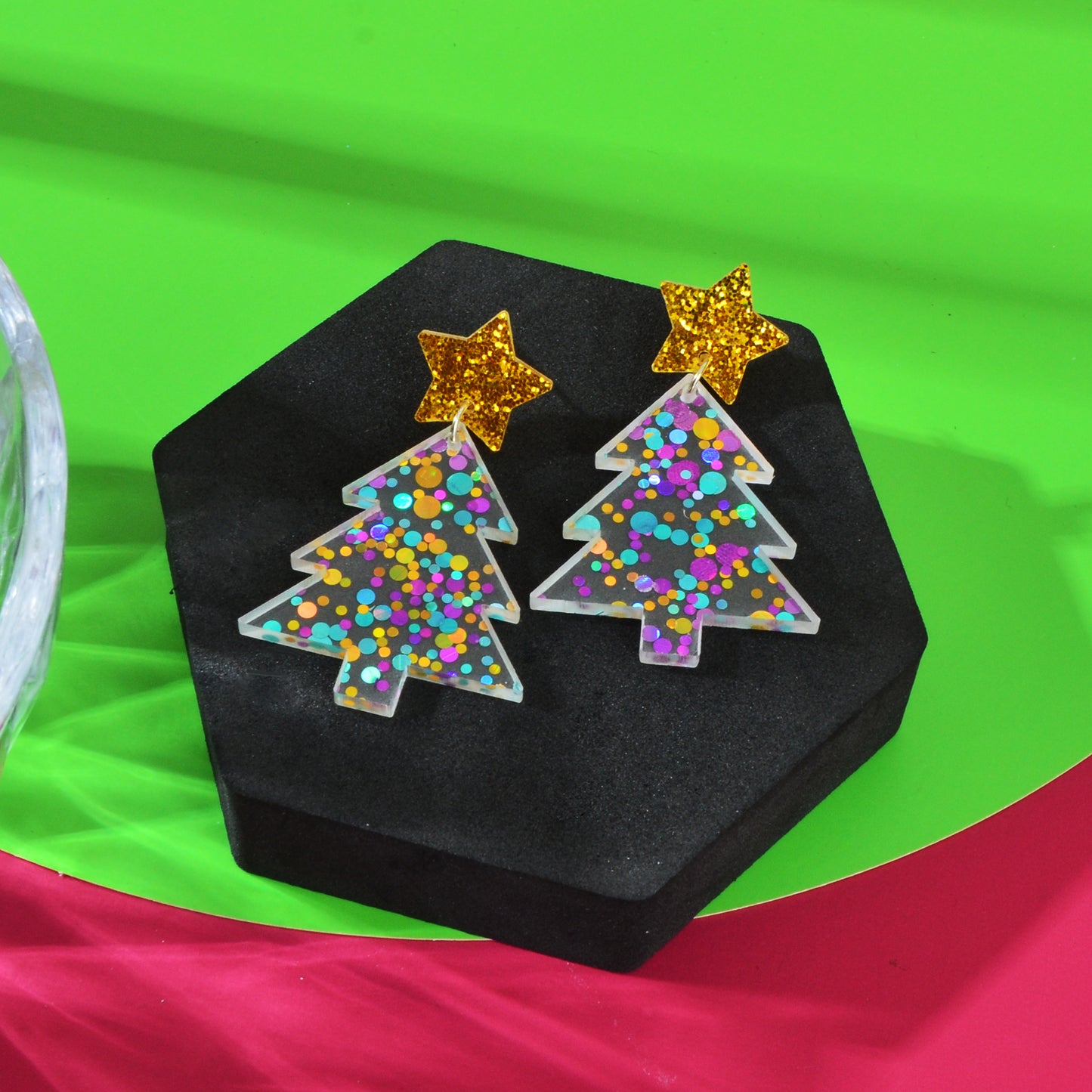 Sparkling Colorful Sequin Star Christmas Tree Dangle Earrings Festival Jewellery