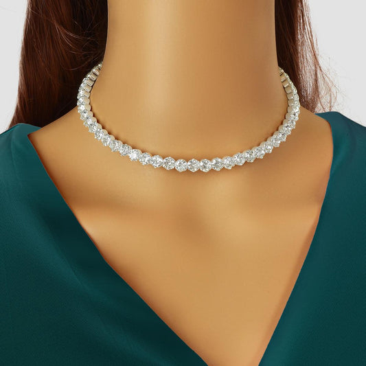 Silver Short Necklace Full Diamond Embellishment Choker