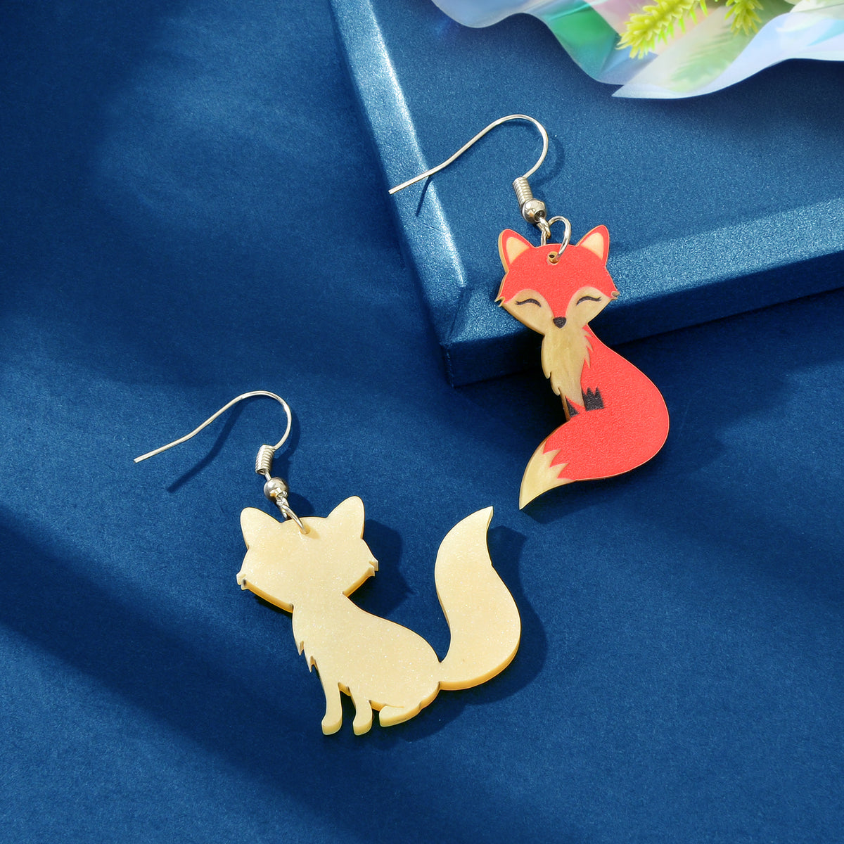 Asymmetrical Acrylic Animal Cute Red Fox Dangle Earrings Party Holiday Jewellery