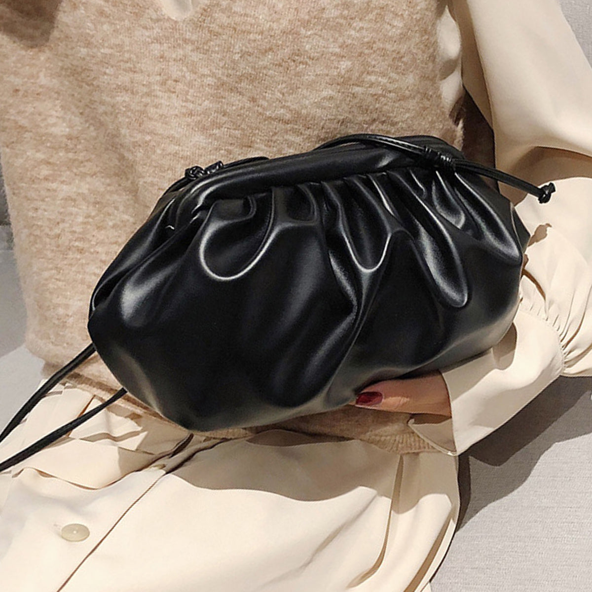 Black White PU Leather Clutch Handbag Shoulder Crossbody Bag Fashion Women Bag