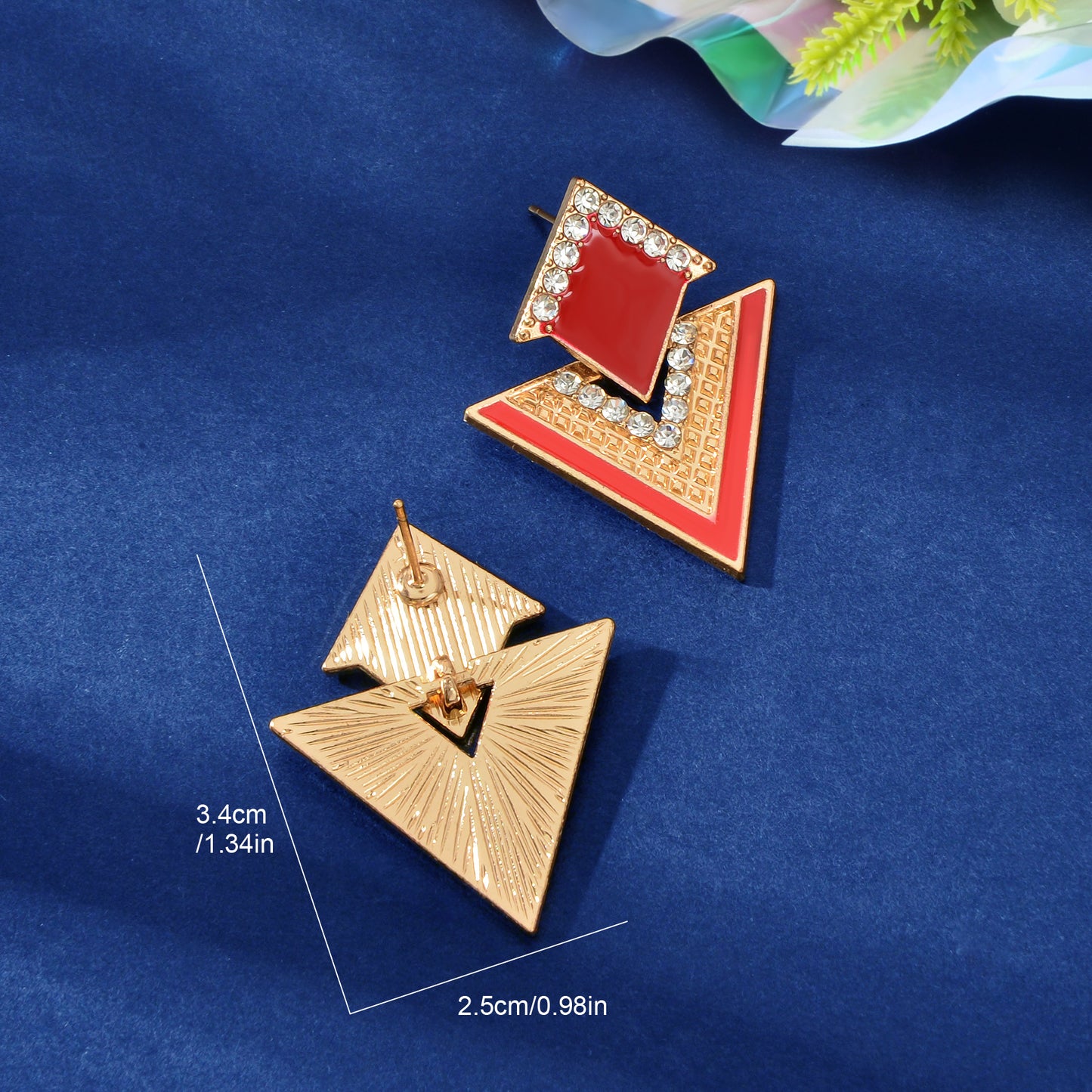 Costume Jewellery Rhinestone Enamel Triangle Geometric Stud Bridal Earrings Gift