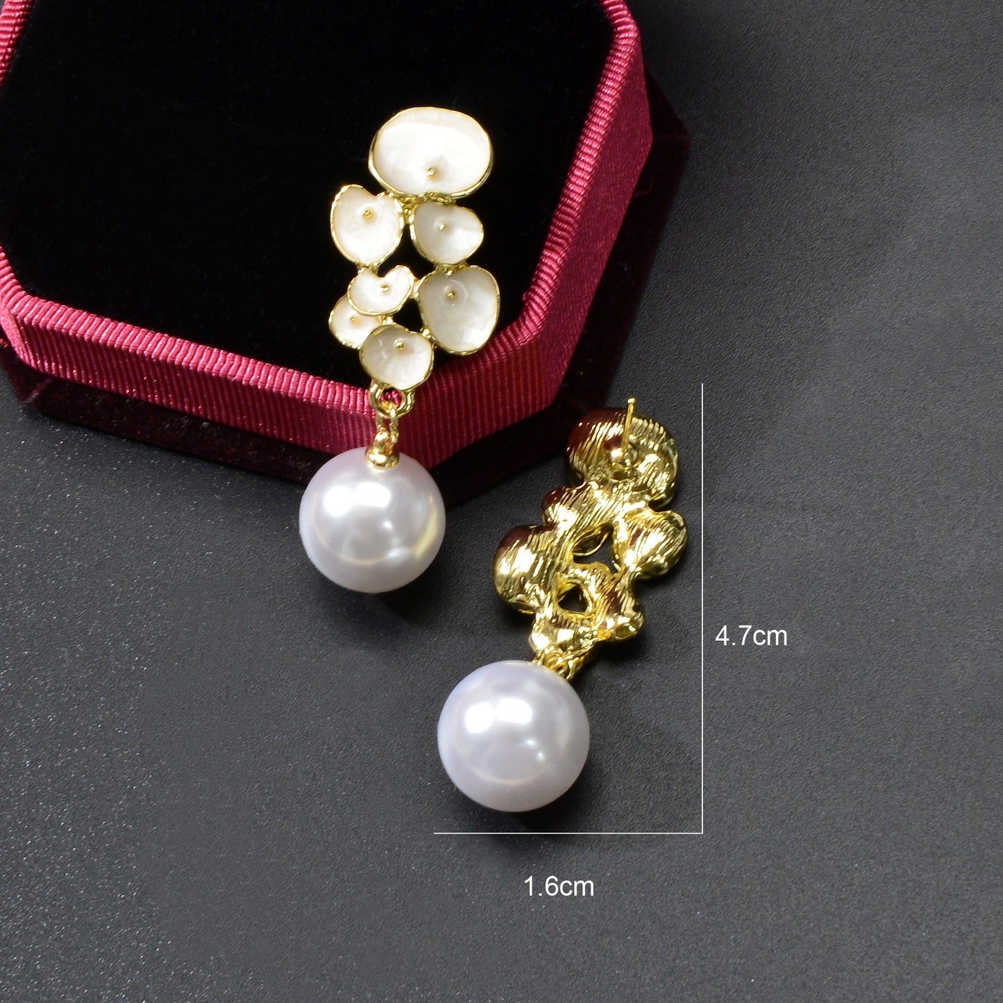 Elegant Imitation Pearl Decor White Enamel Flower Dangle Earrings Party Jewelry