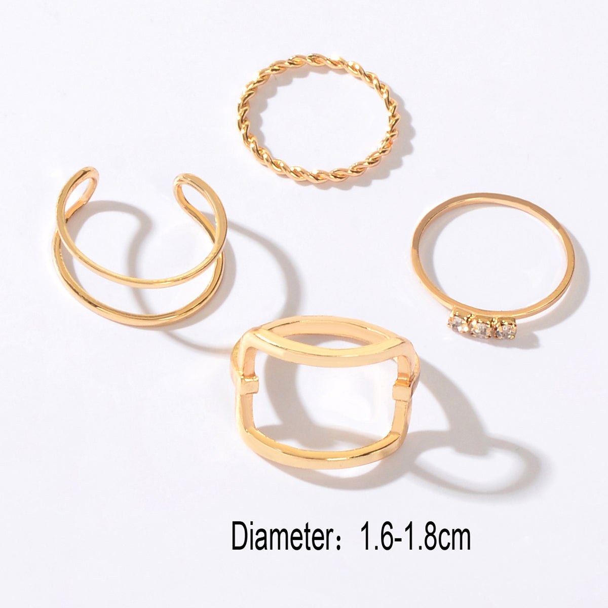 4 pcs Gold Hollow Stackable Knuckle Cuff Joint Finger Midi Rings set Size Mixed