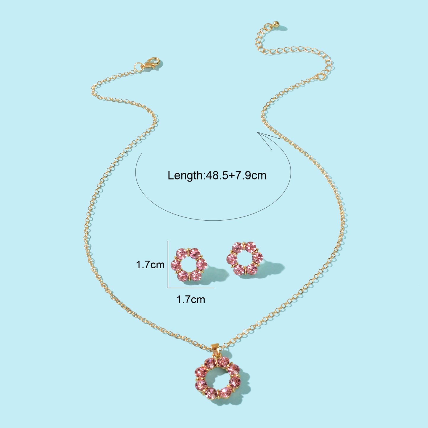 Multicolour Rainbow Round Charm Necklace Stud Earrings Girls Dainty Jewelry Set