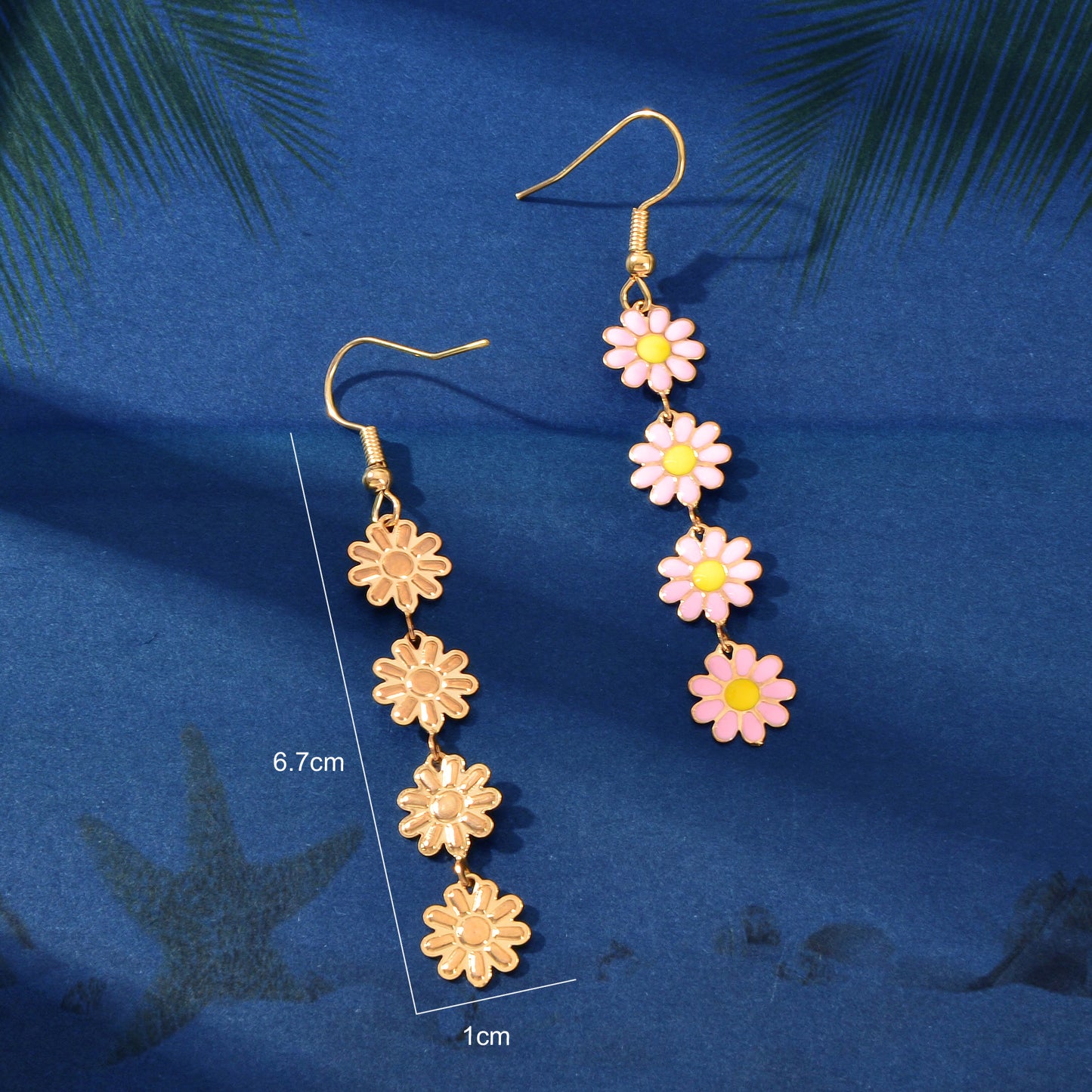Sweet Pink Flower Long Pendant Dangle Earrings Women Daily Festival Jewelry Gift