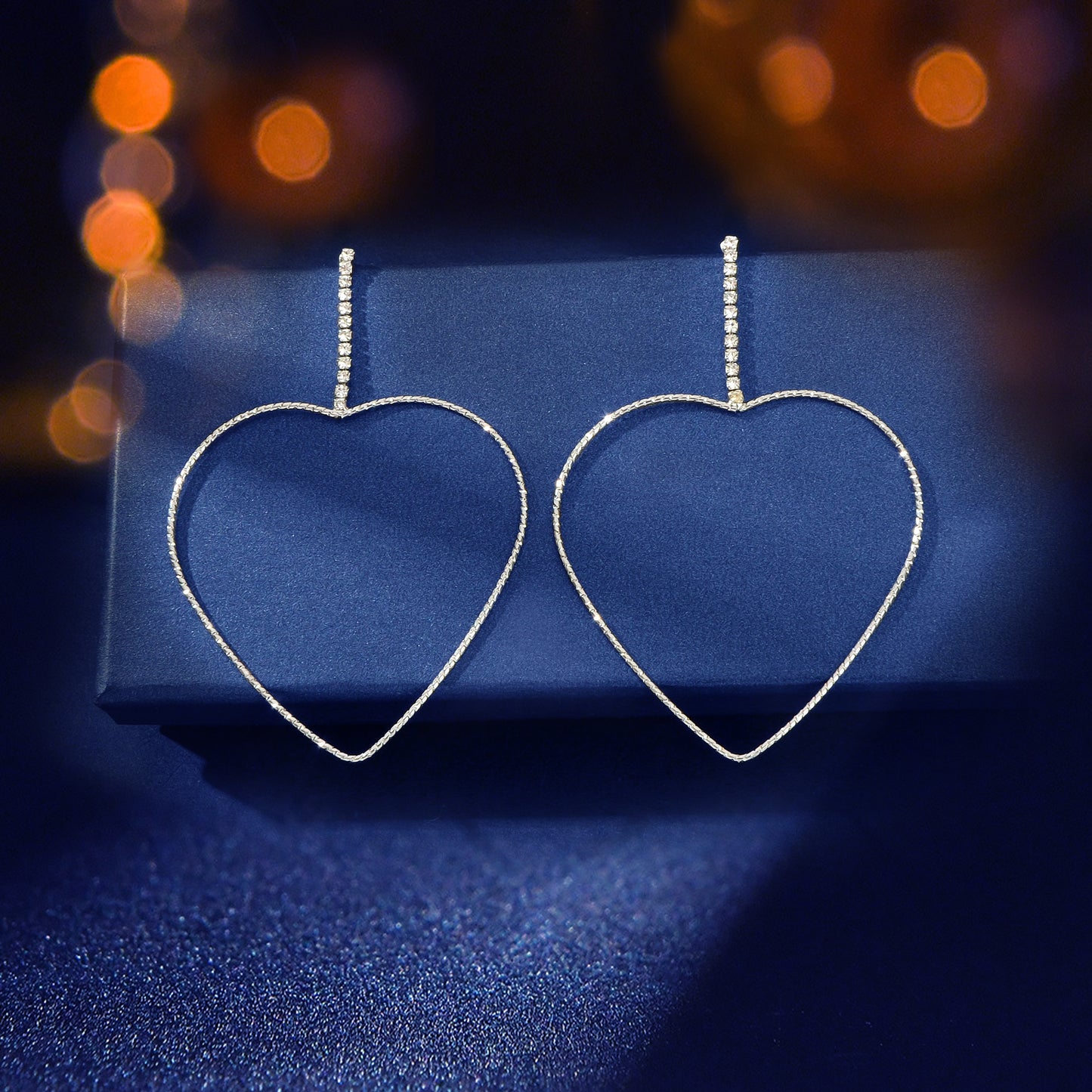 Trendy Rhinestone Decor Silvery Heart Dangle Earrings Women Party Daily Prom Jewelry