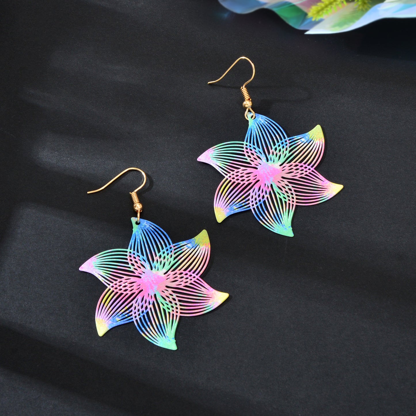 Y2k Jewelry Colorful Hollow Flower Metal Dangle Earrings Party Daily Vacation Jewelry Rave Accessories