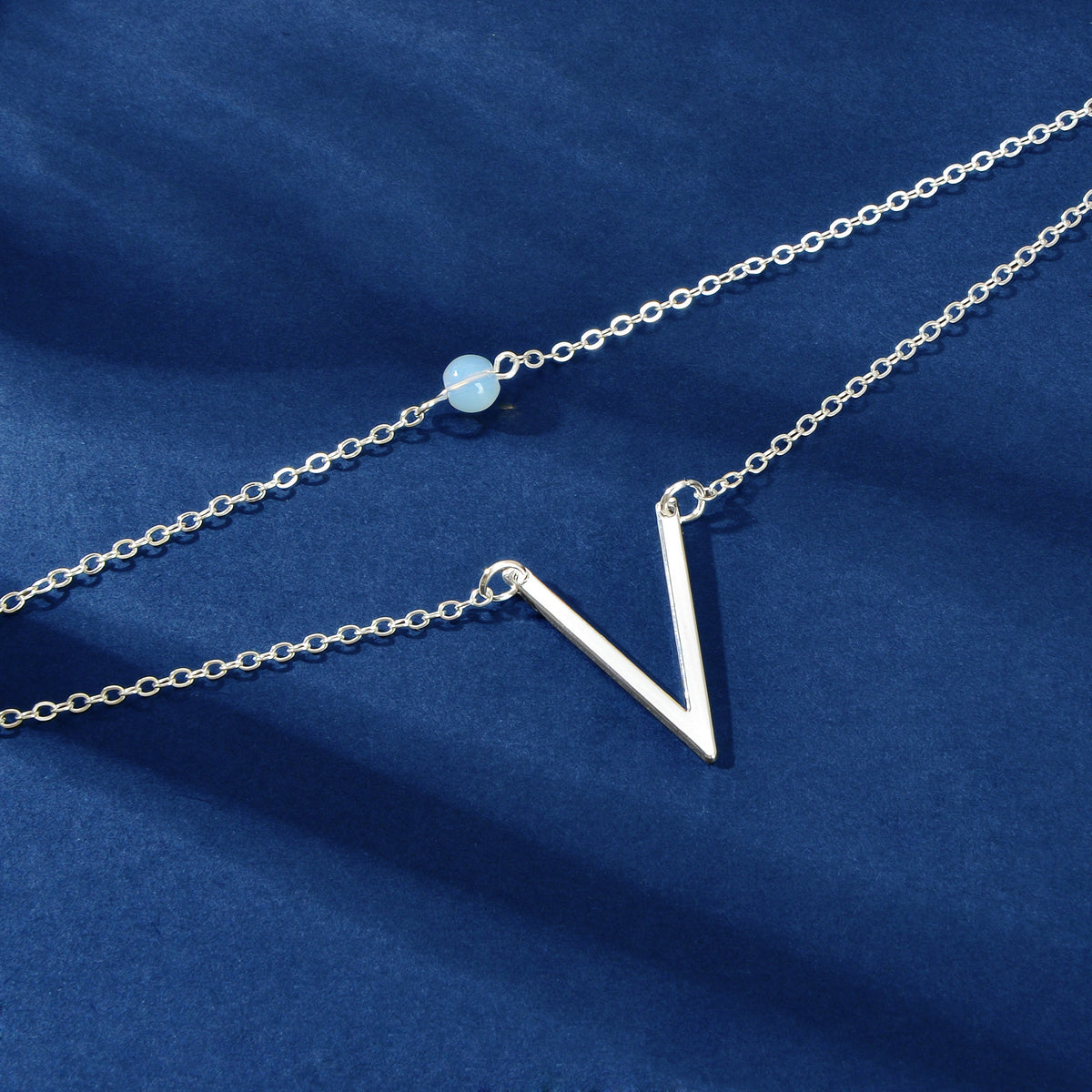 Double layer Gold Chain Letter V Shape Geometric Pendant Necklace Jewellery Gift