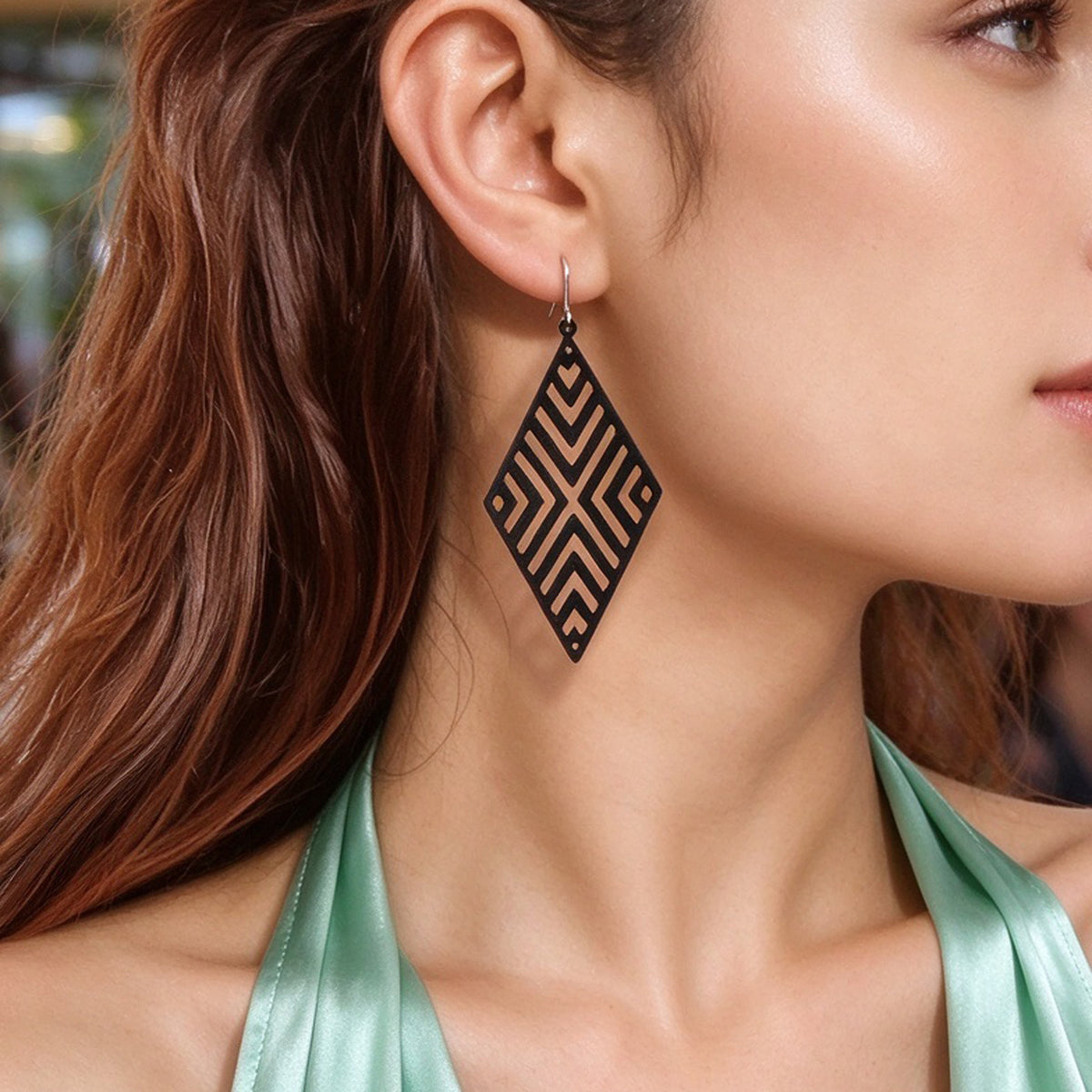 Rhombus Hollow Geometric Large Dangle Earring Black Silver Gold Vacation Jewelry