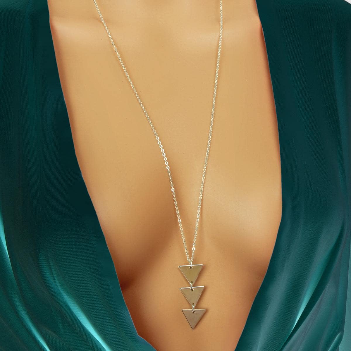 Modern Long Chain Necklace with Three Triangle Pendants