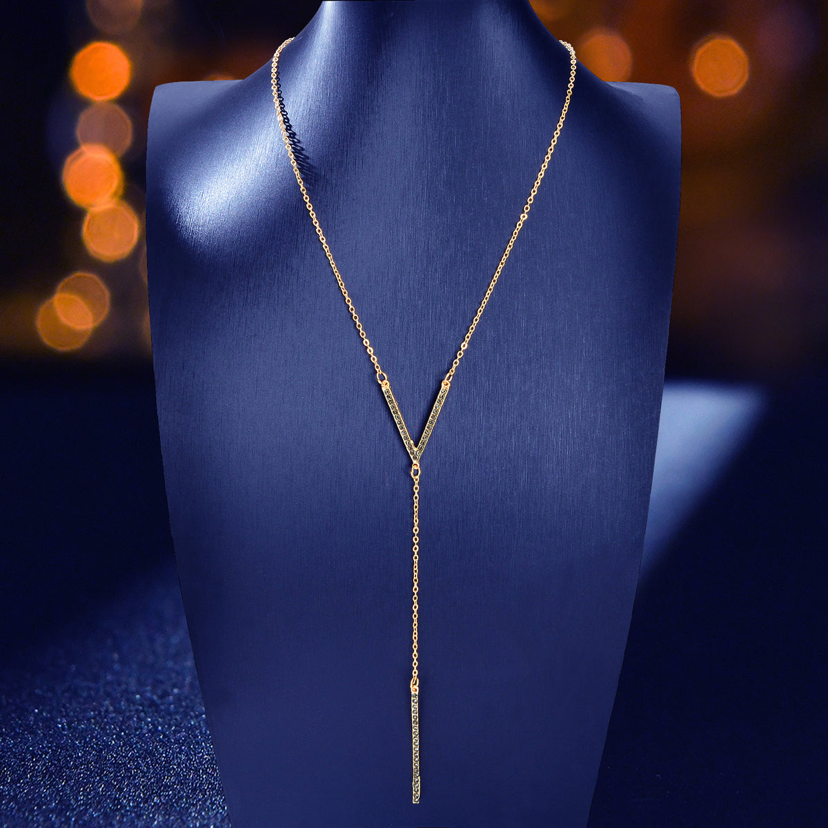 Rhinestone Long Y Chain Bar Pendant V Shape Necklace Drop Bar Fringe Jewellery