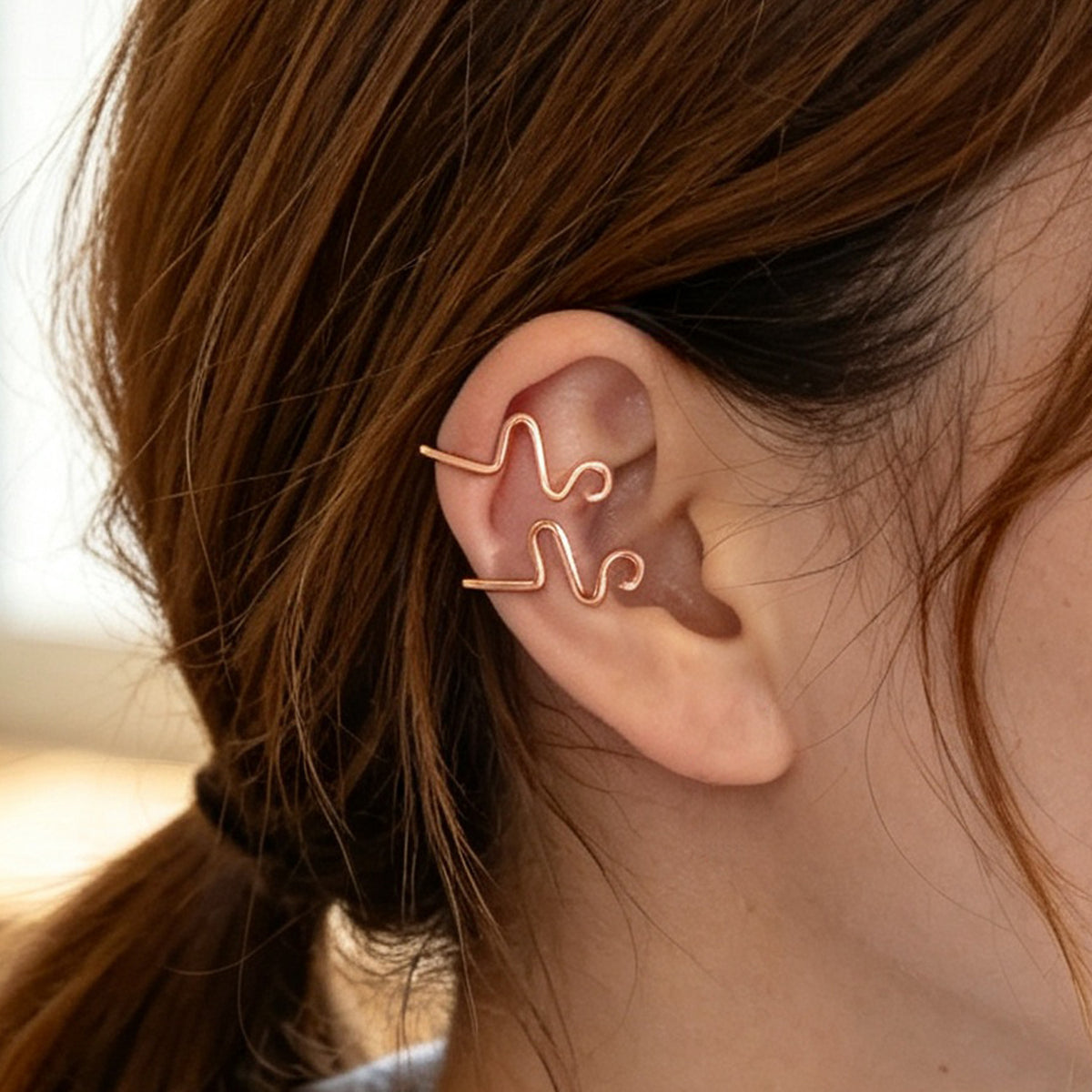 2pcs Rose Gold Wave Ear Cuff No Piercing Dainty Cartilage Ear Clip Jewellery
