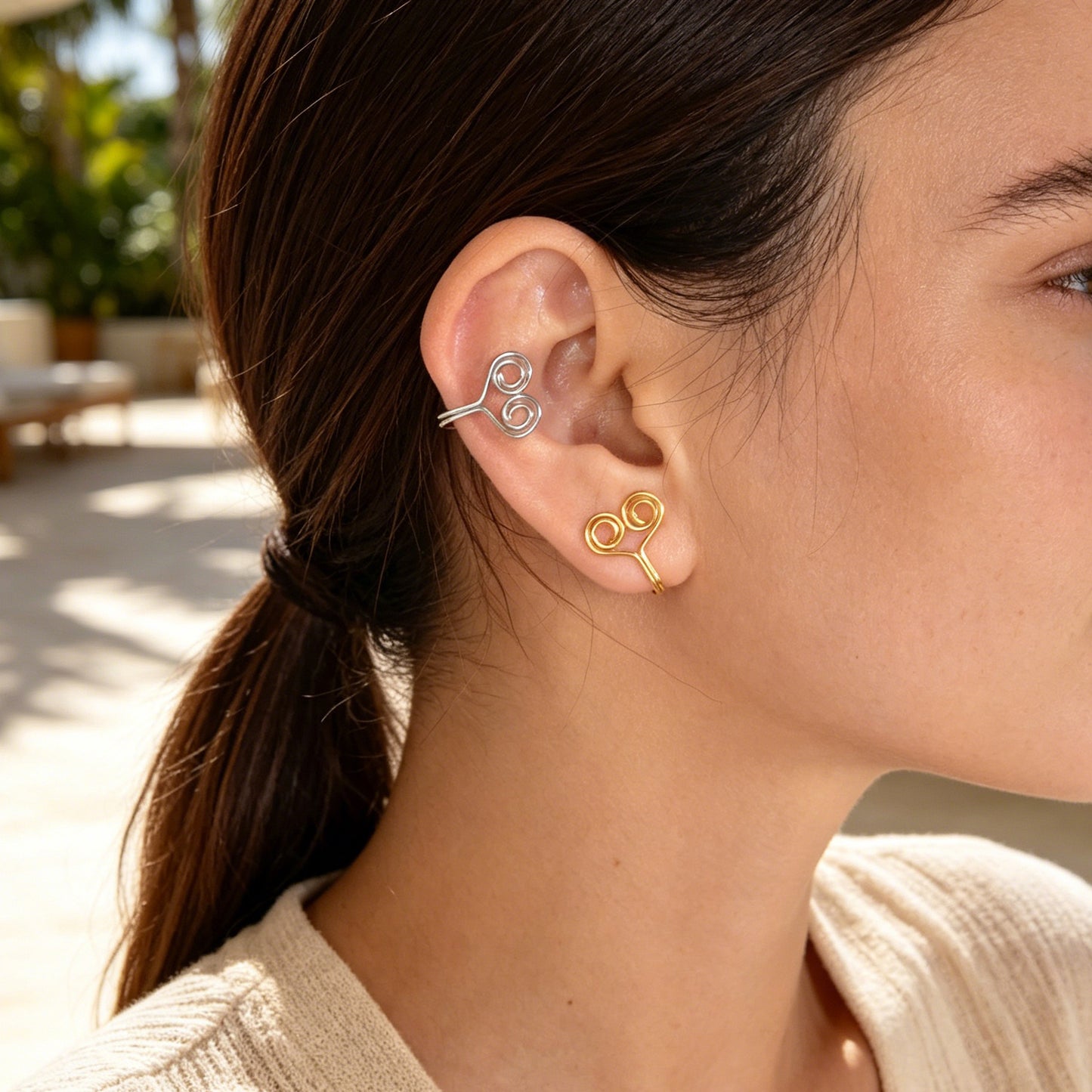 Minimalist Gold Silver Double Spiral Wire Ear Cuffs No Piercing Clip On Ear Clip