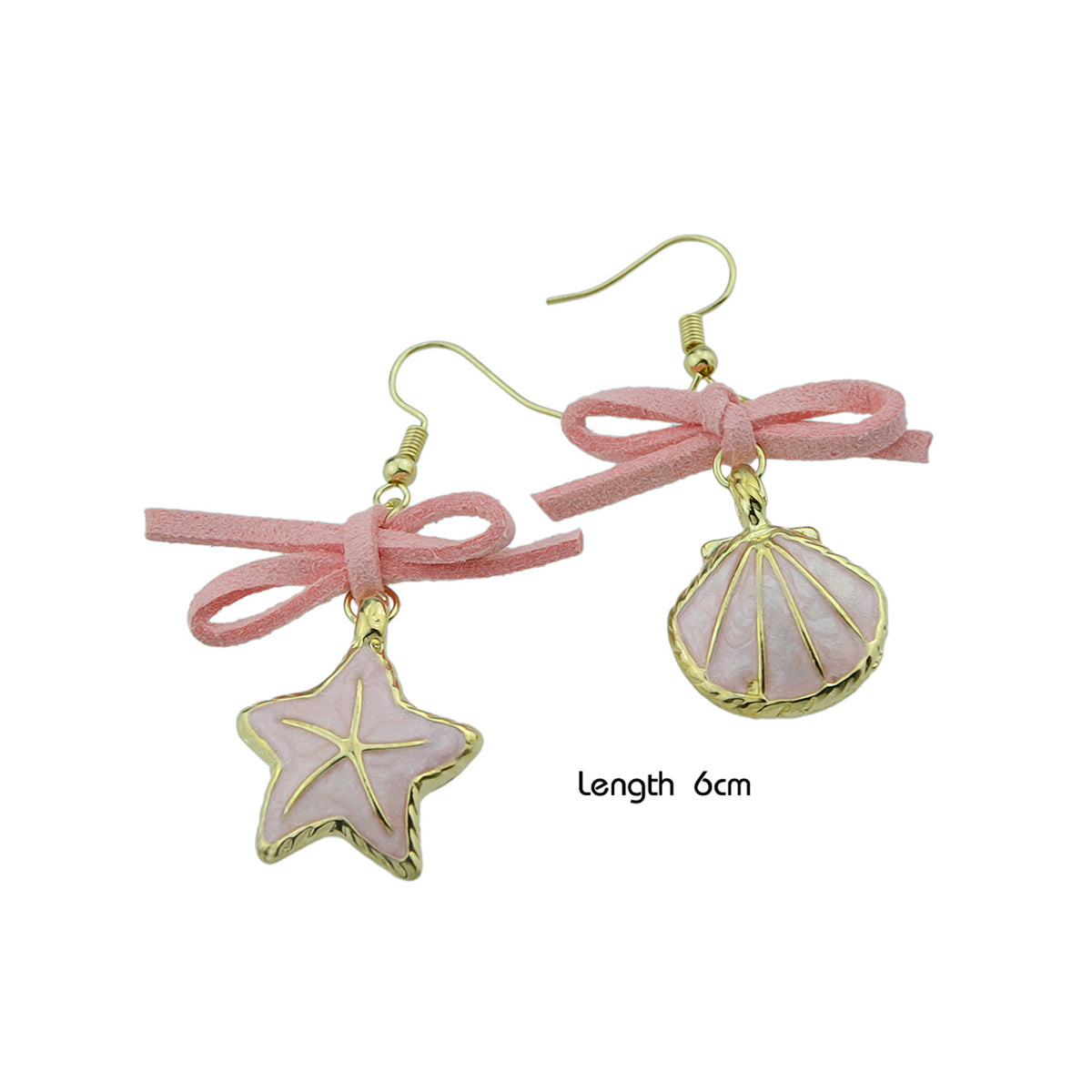 Asymmetric Design Pink Bowknot Enamel Shellfish Starfish Drop Boho Chic Earrings
