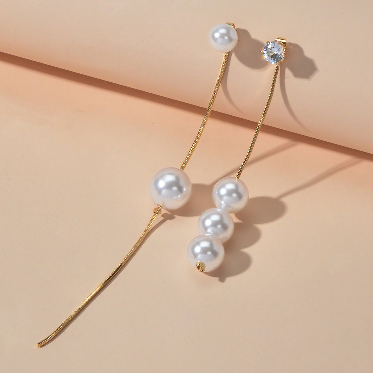 Luxury Jewellery Rhinestone Long Gold Chain Beads Asymmetric Earrings Ear Jacket