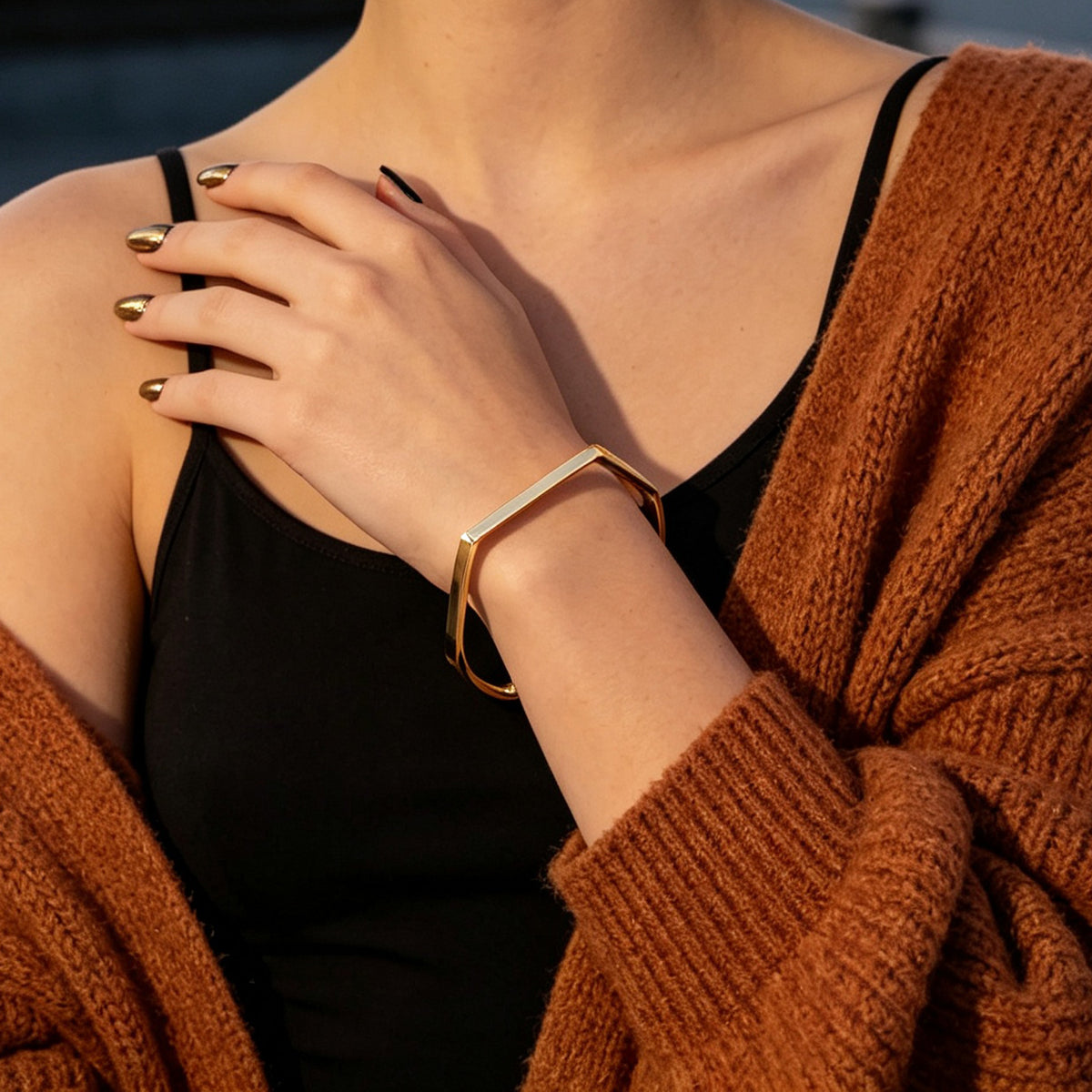 Minimalist Geometric Metal Open Cuff Bangle Modern Daily Officework Jewellery