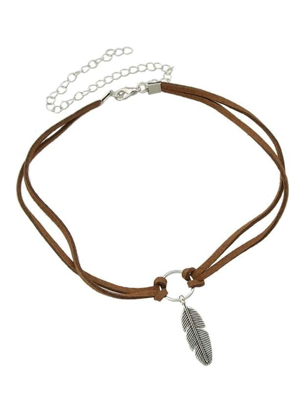 Vintage Feather Pendant Double Layer Leather Necklace - Boho Chic Accessory