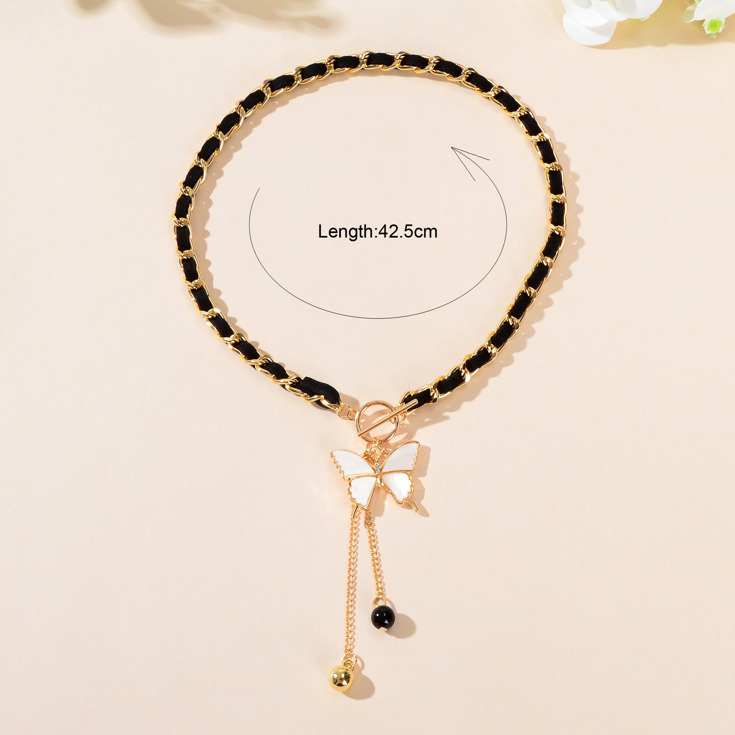 1pc Designer Stylish Butterfly Charm and Ball Pendant Tassel Braided Long Necklace Women Party Daily Jewelry