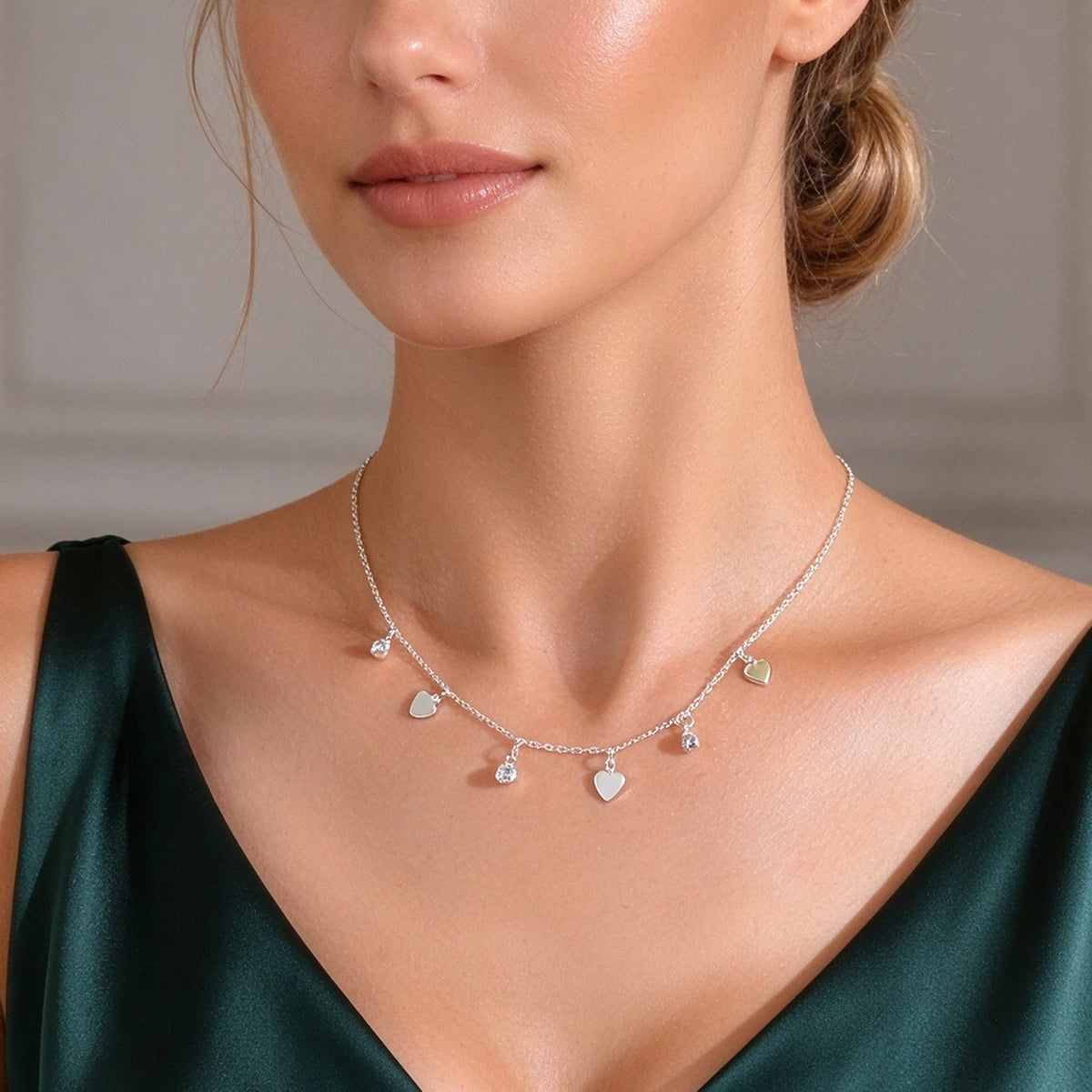 Gold Silver Chain Shiny Heart Pendant Necklace Romantic Dating Party Jewellery