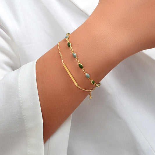 Stylish Colorful Oval Pendant Double-Layer Chain Bracelet