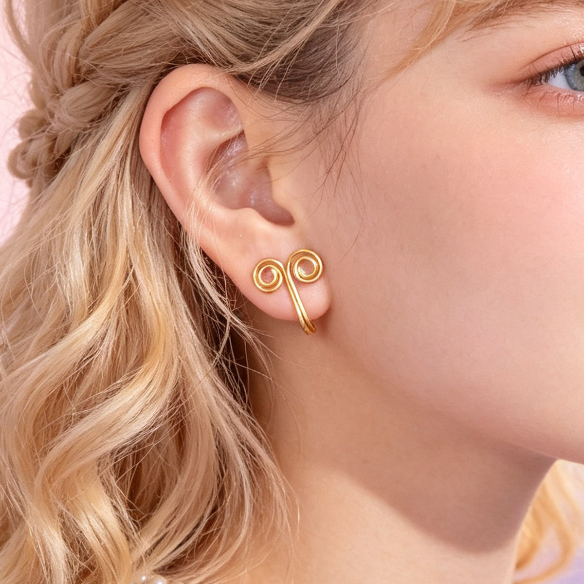 2pcs Simple Gold Double Spiral Ear Cuff No Piercing Circle Ring Ear Clip Earring
