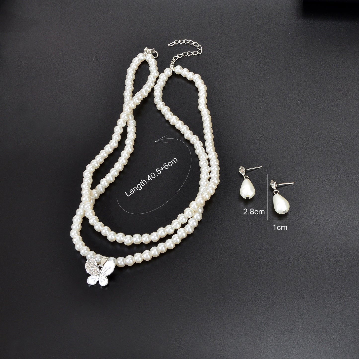 Imitation Pearl Double layered Necklace Water Drop Earrings Banquet Wedding Jewellery set