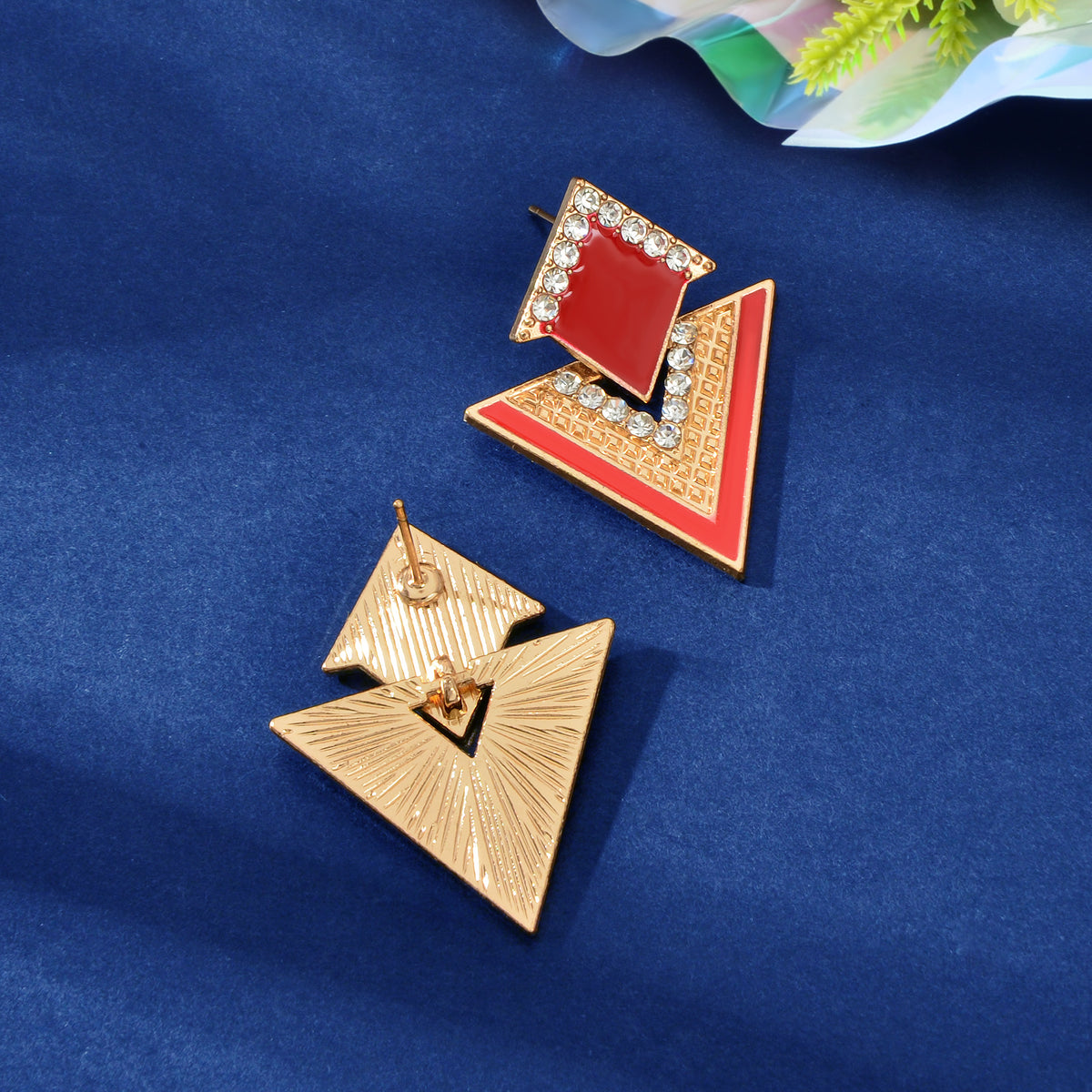 Costume Jewellery Rhinestone Enamel Triangle Geometric Stud Bridal Earrings Gift