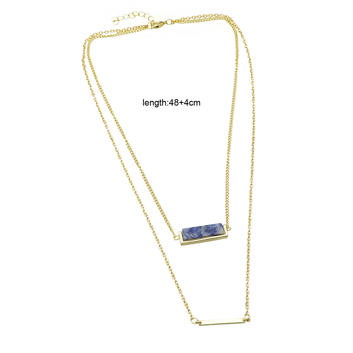Boho Chic Jewellery Multi layer Gold Chain with Bar Blue Stone Pendant Necklace