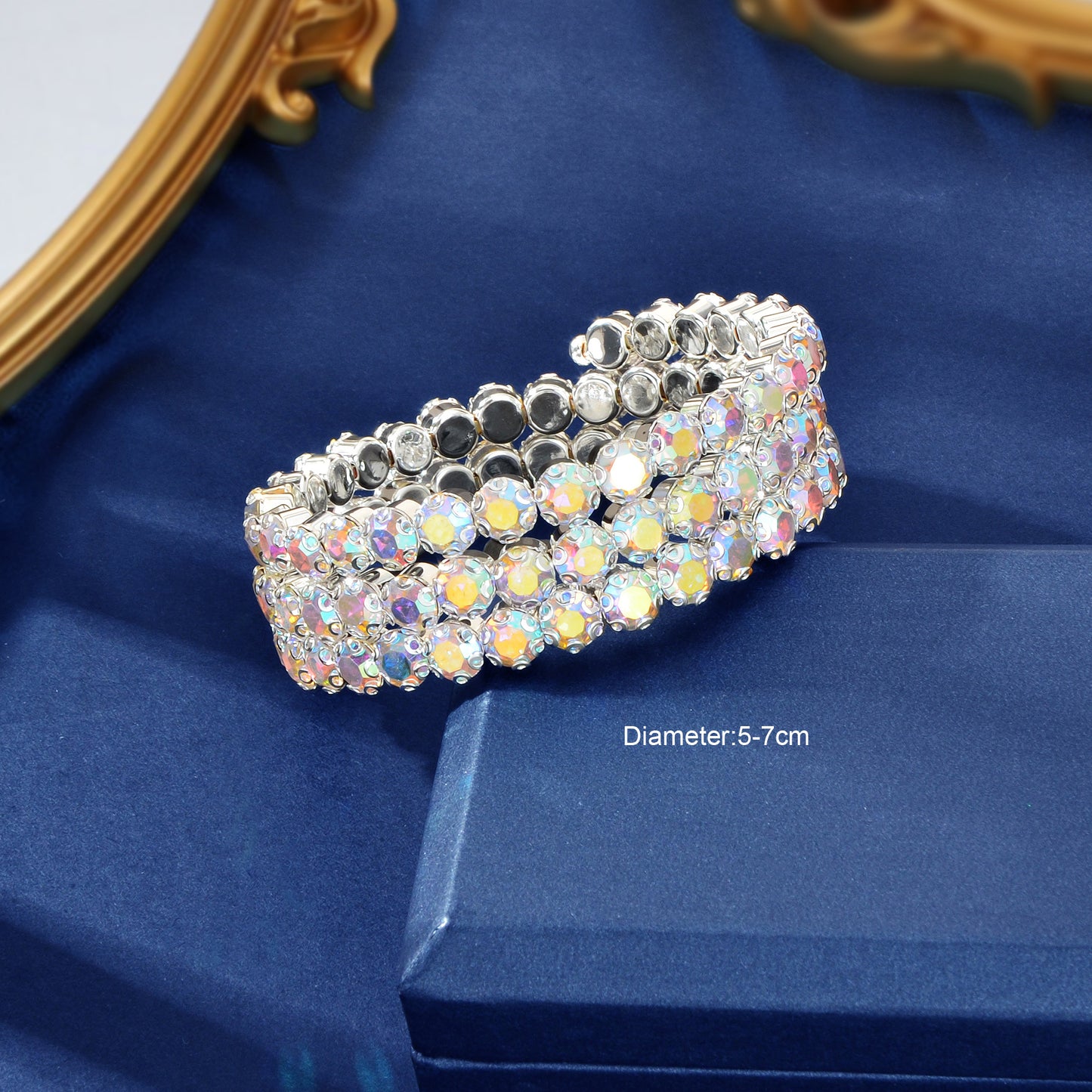 Luxurious Sparkling Zircon Decor Silver Layered Bracelets Bangle Wedding Jewelry