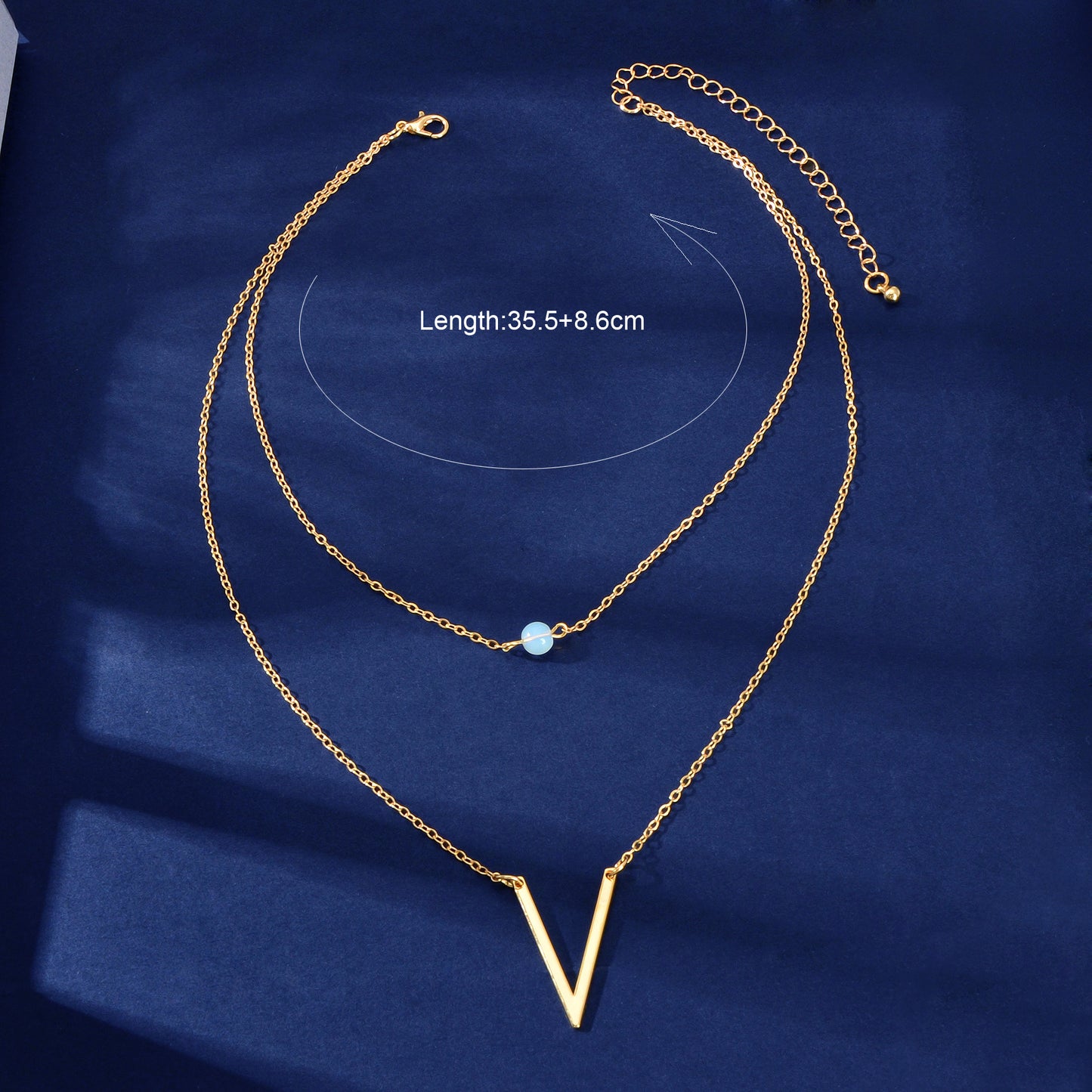 Double layer Gold Chain Letter V Shape Geometric Pendant Necklace Jewellery Gift