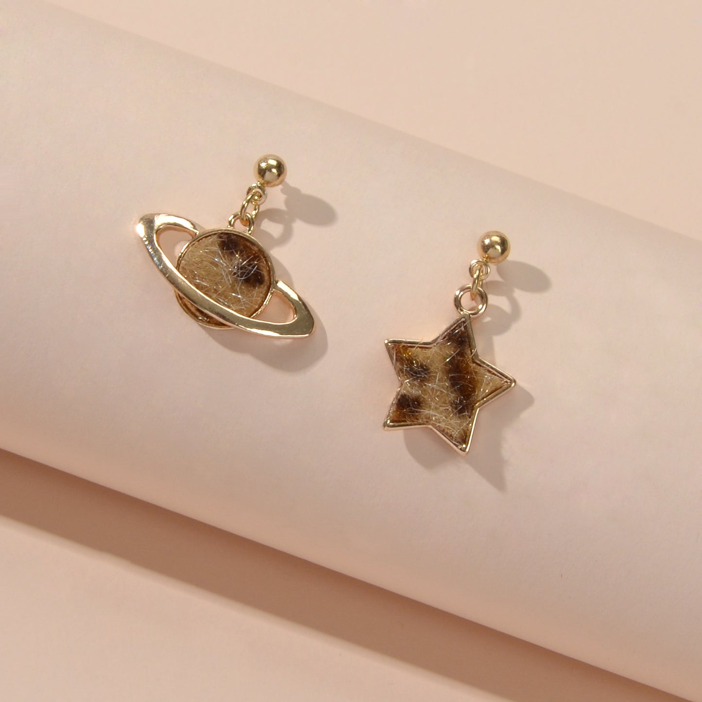 Asymmetric Jewellery Leopard Pattern Star Planet Dangle Earrings Accessories