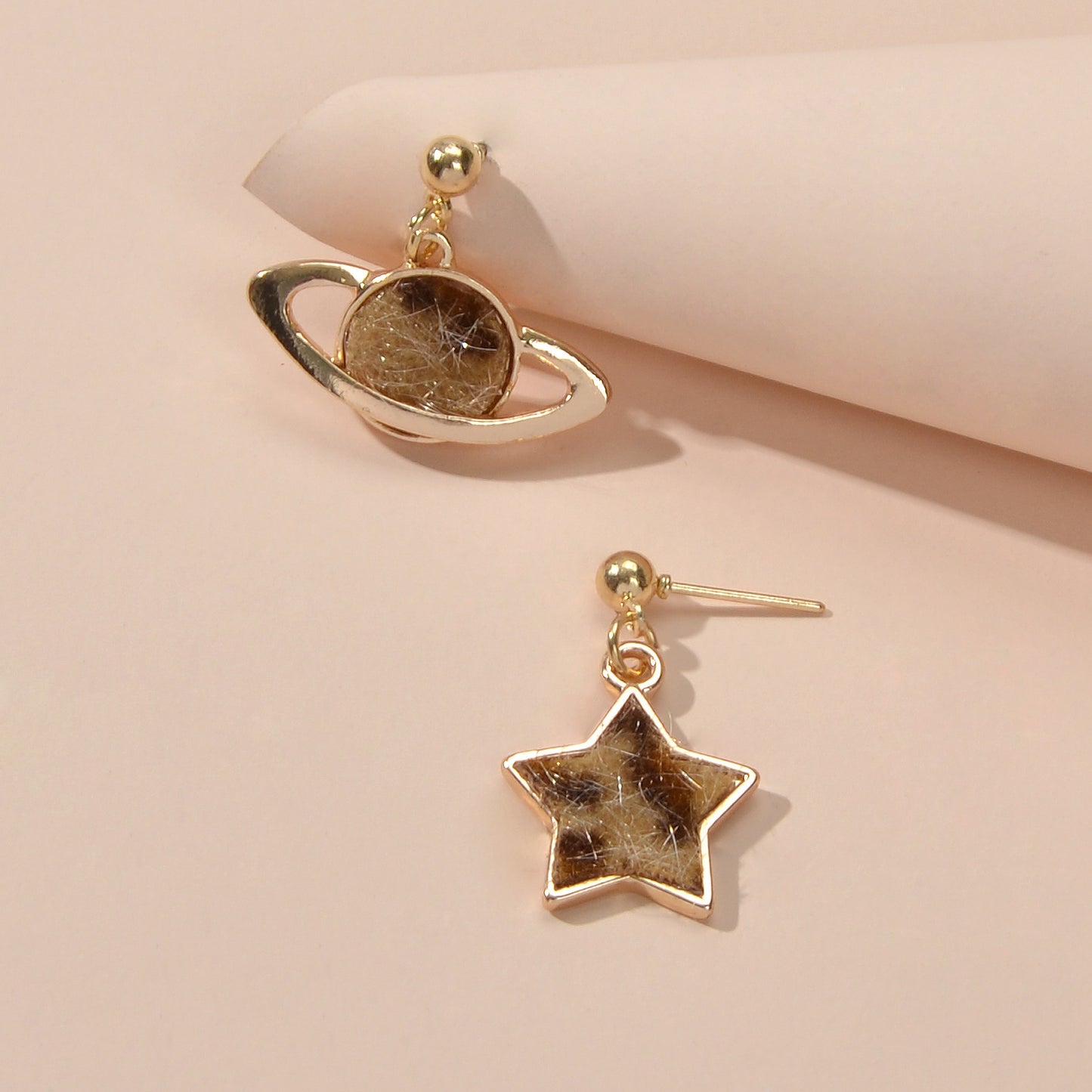 Asymmetric Jewellery Leopard Pattern Star Planet Dangle Earrings Accessories