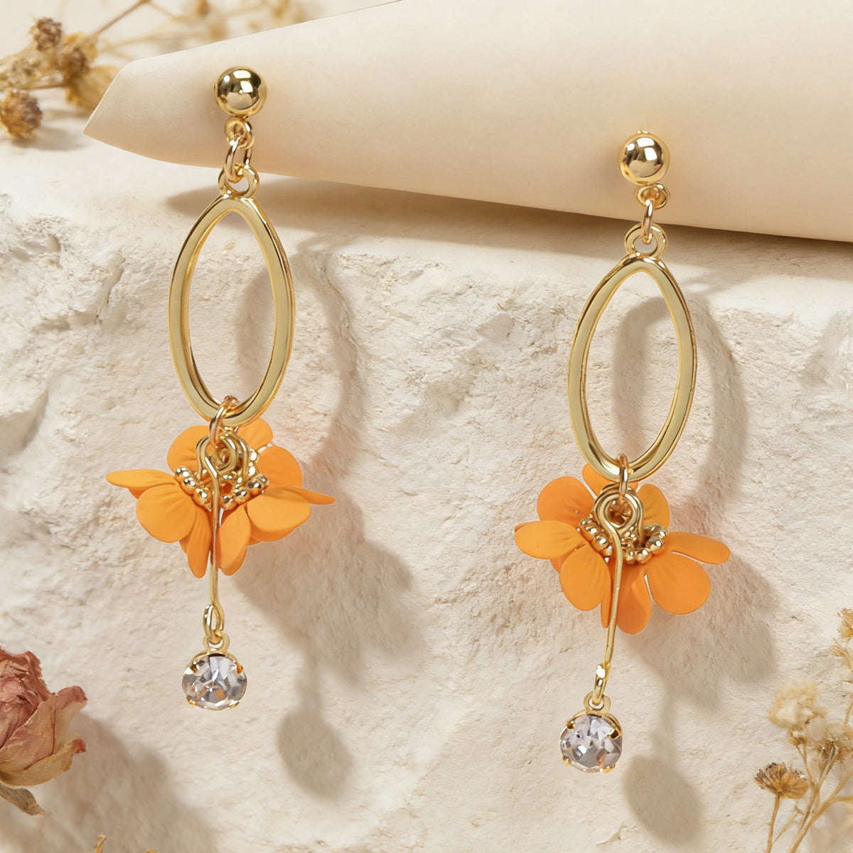 Orange Charm Rhinestone Charm Gold Colour Dangle Earrings Women Party Decoration