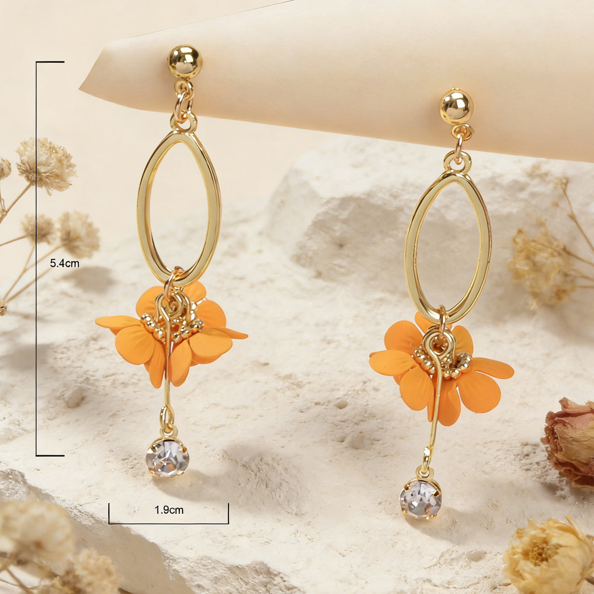 Orange Charm Rhinestone Charm Gold Colour Dangle Earrings Women Party Decoration