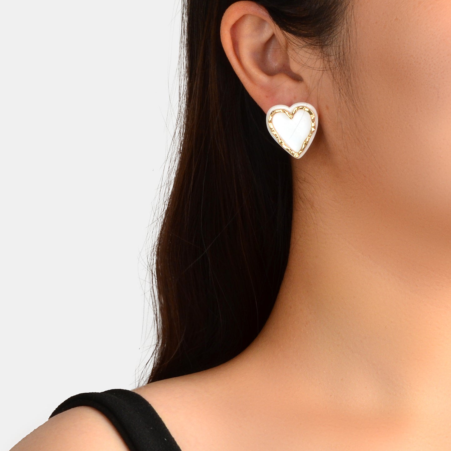 Classic White Resin Heart Stud Personality Earrings for Wife Girls Jewelry Gift
