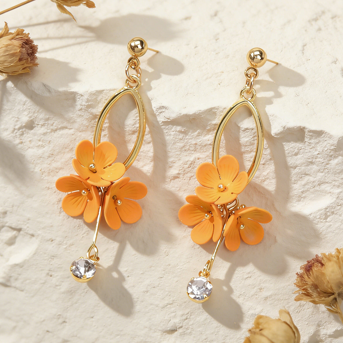 Orange Charm Rhinestone Charm Gold Colour Dangle Earrings Women Party Decoration