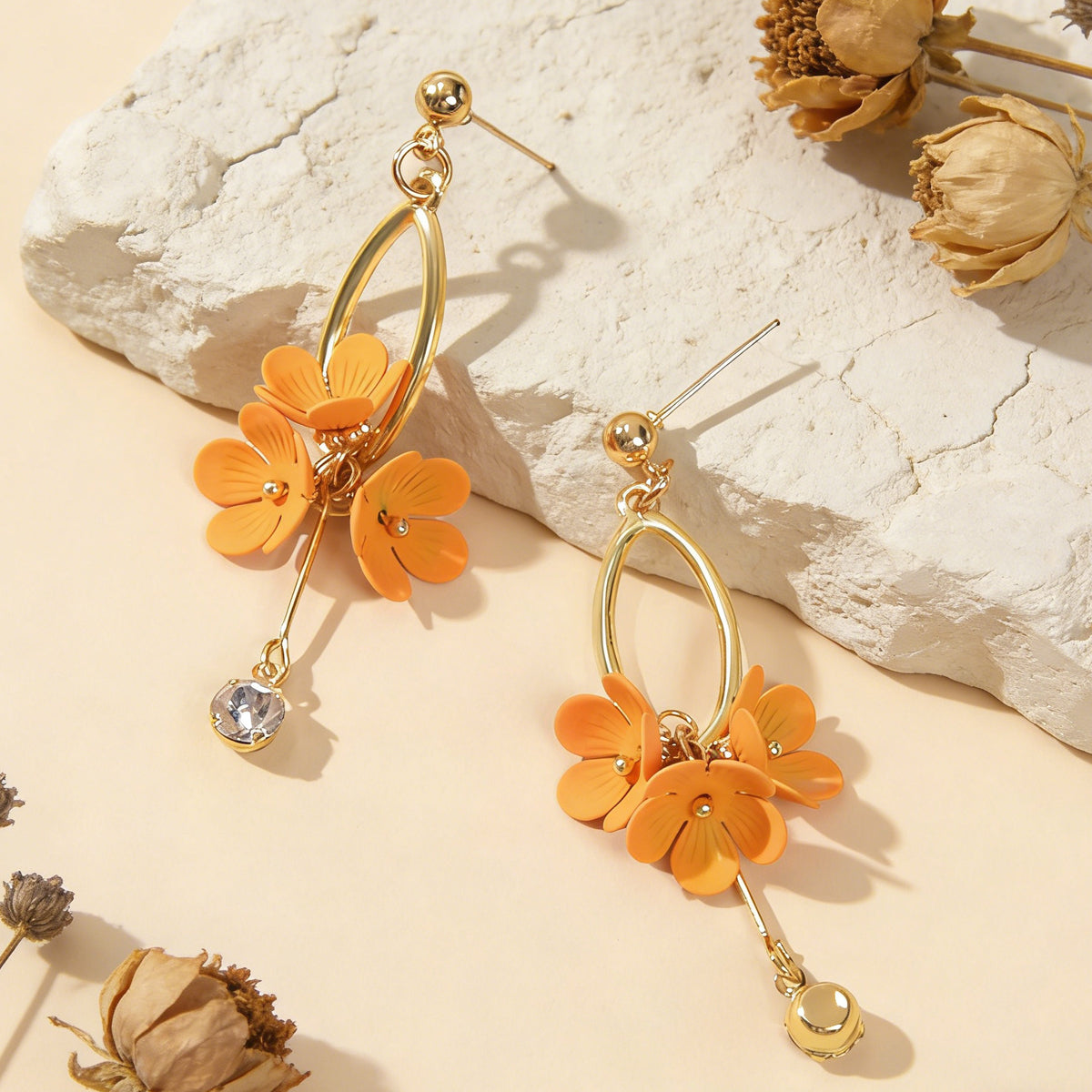 Orange Charm Rhinestone Charm Gold Colour Dangle Earrings Women Party Decoration