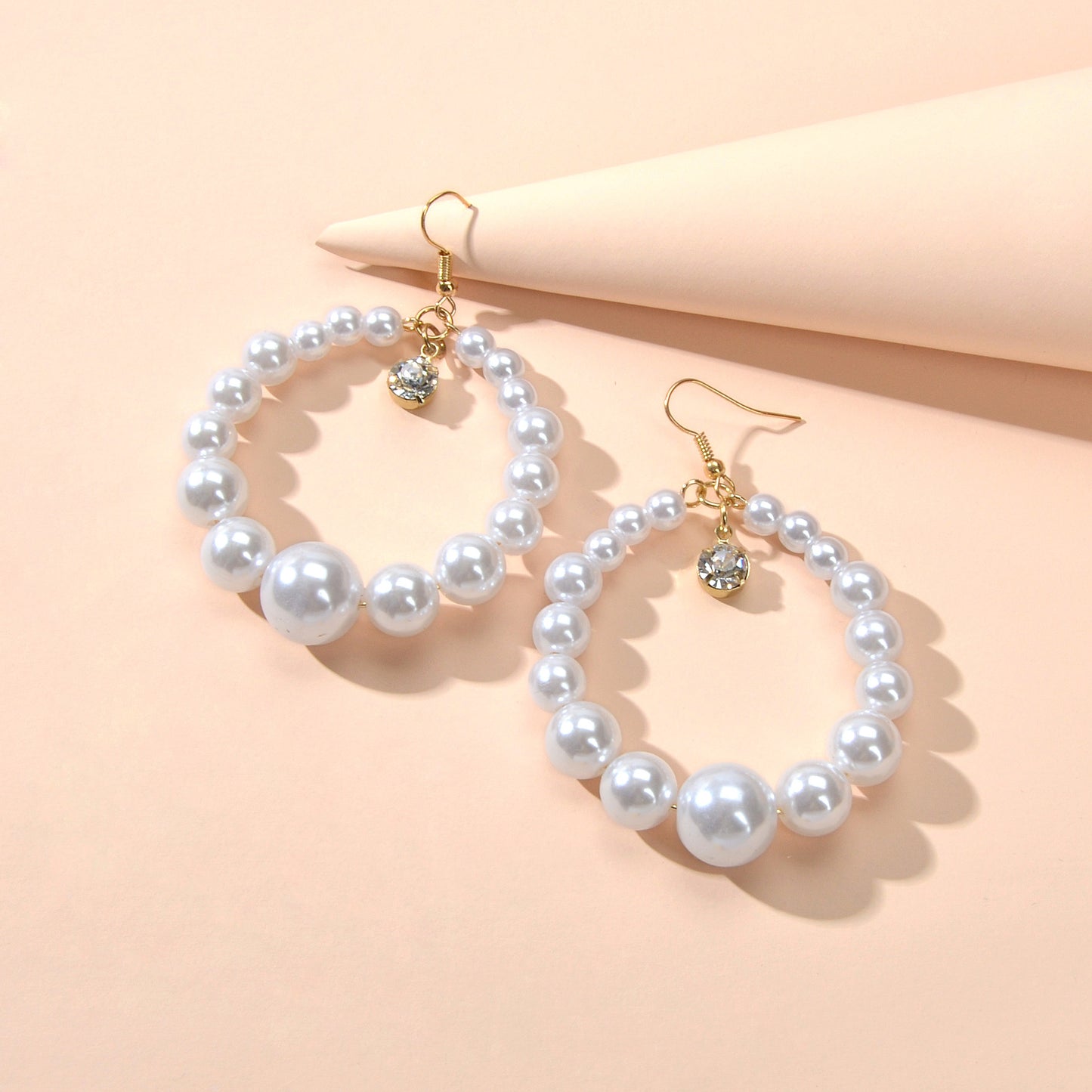 Cubic Zirconia Charm Pearl Beads Circel Earrings Wedding Engagement Gift Jewelry