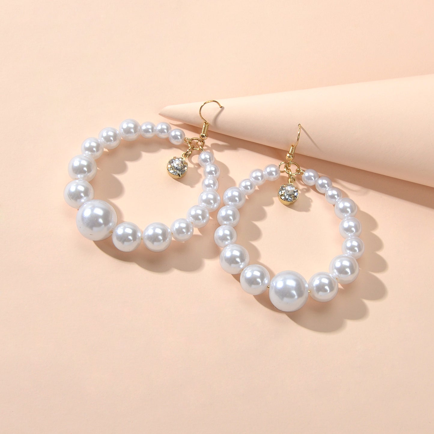 Cubic Zirconia Charm Pearl Beads Circel Earrings Wedding Engagement Gift Jewelry