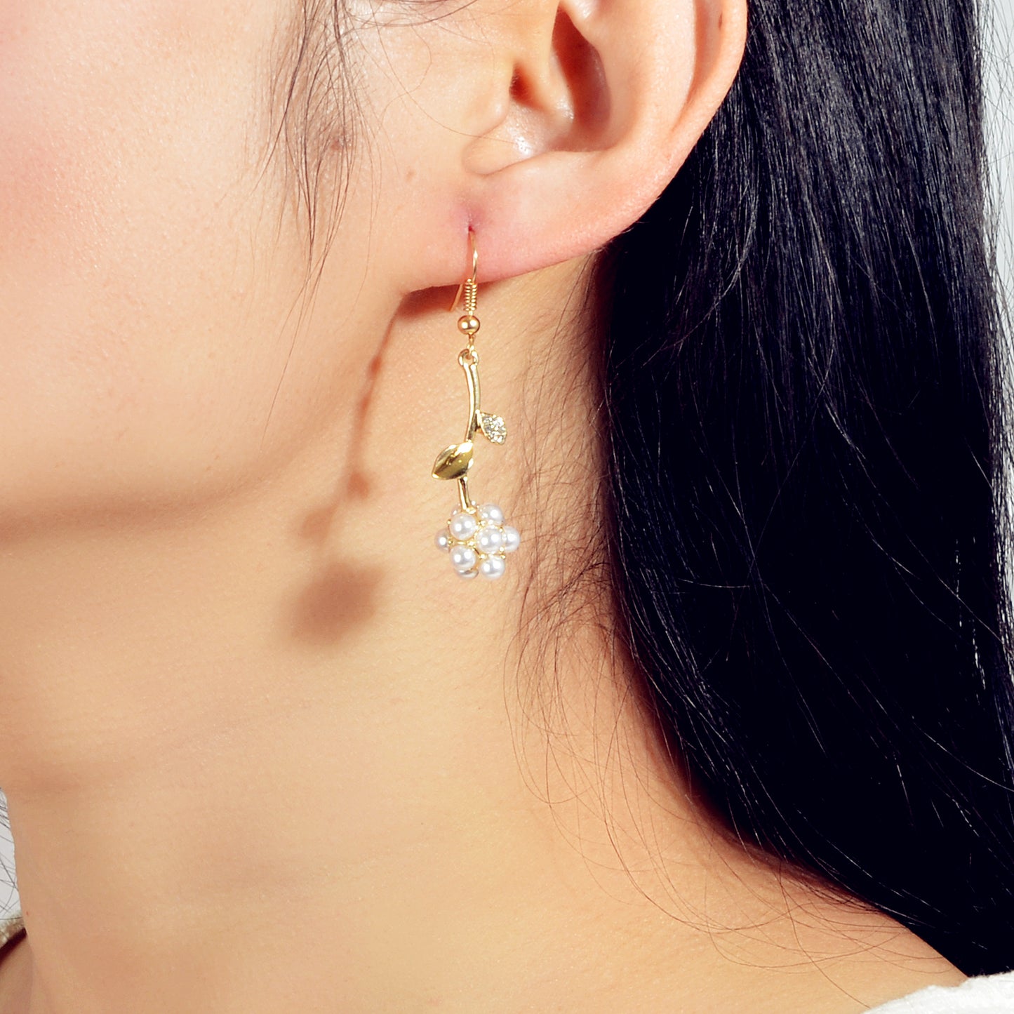 Wedding Designer Rhinestone Pearl Flower Ball Gold Pendant Earrings for Women